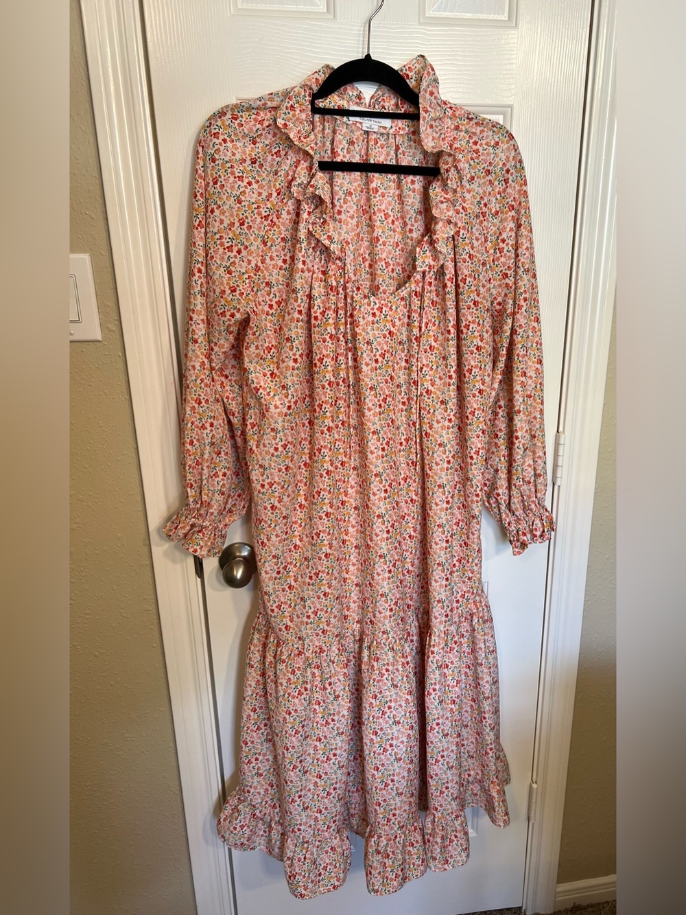 Floral Ruffle Long Sleeve Maxi Dress - Orange Multi